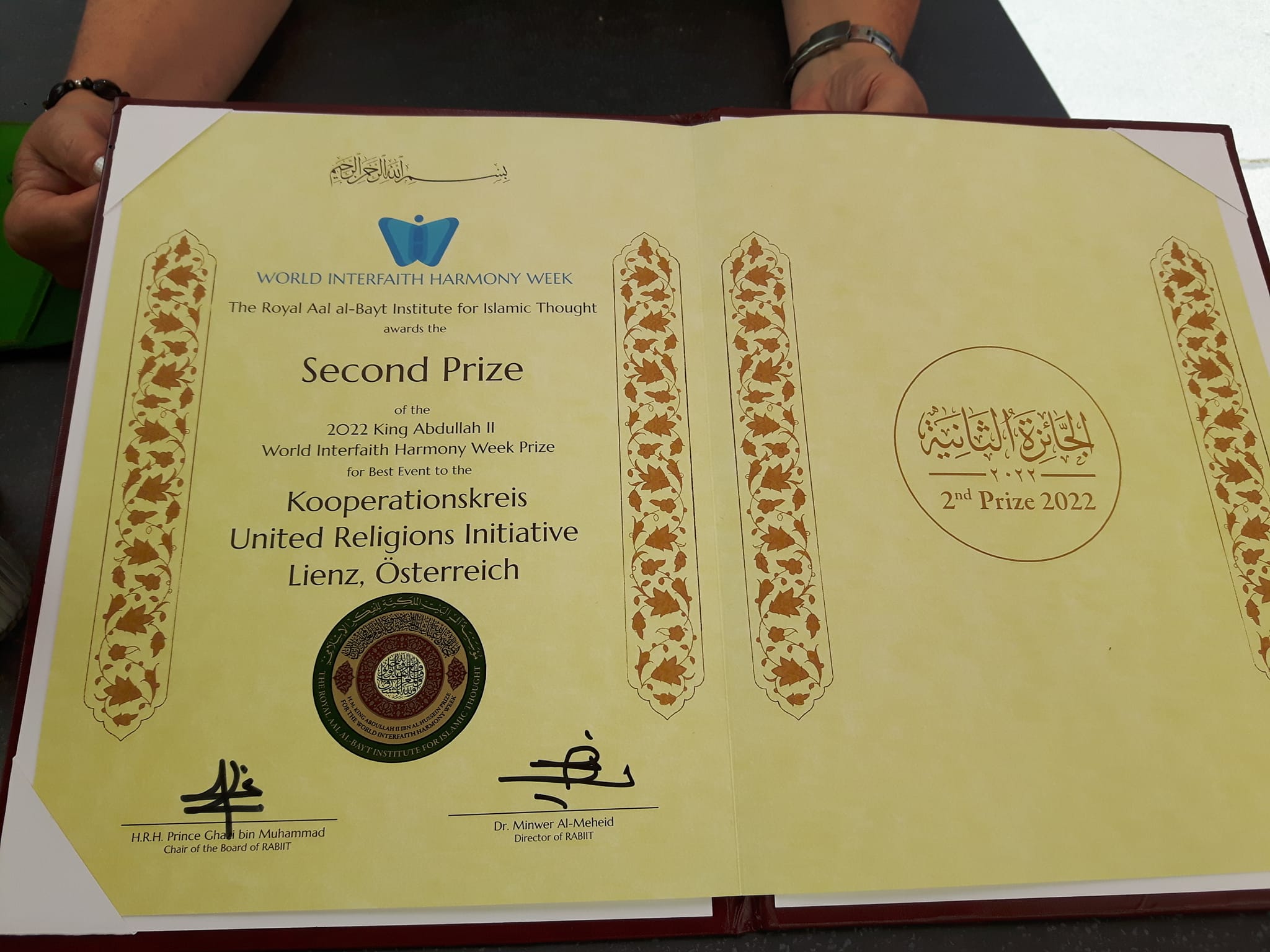 Die Urkunde zur Auszeichnung. Foto: Ziegler-Duregger