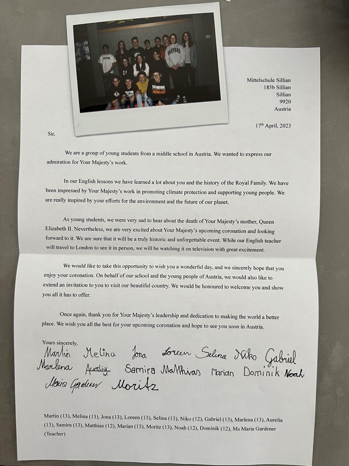 Diese Brief schrieben die Sch&uuml;ler:innen. Foto: MS Sillian