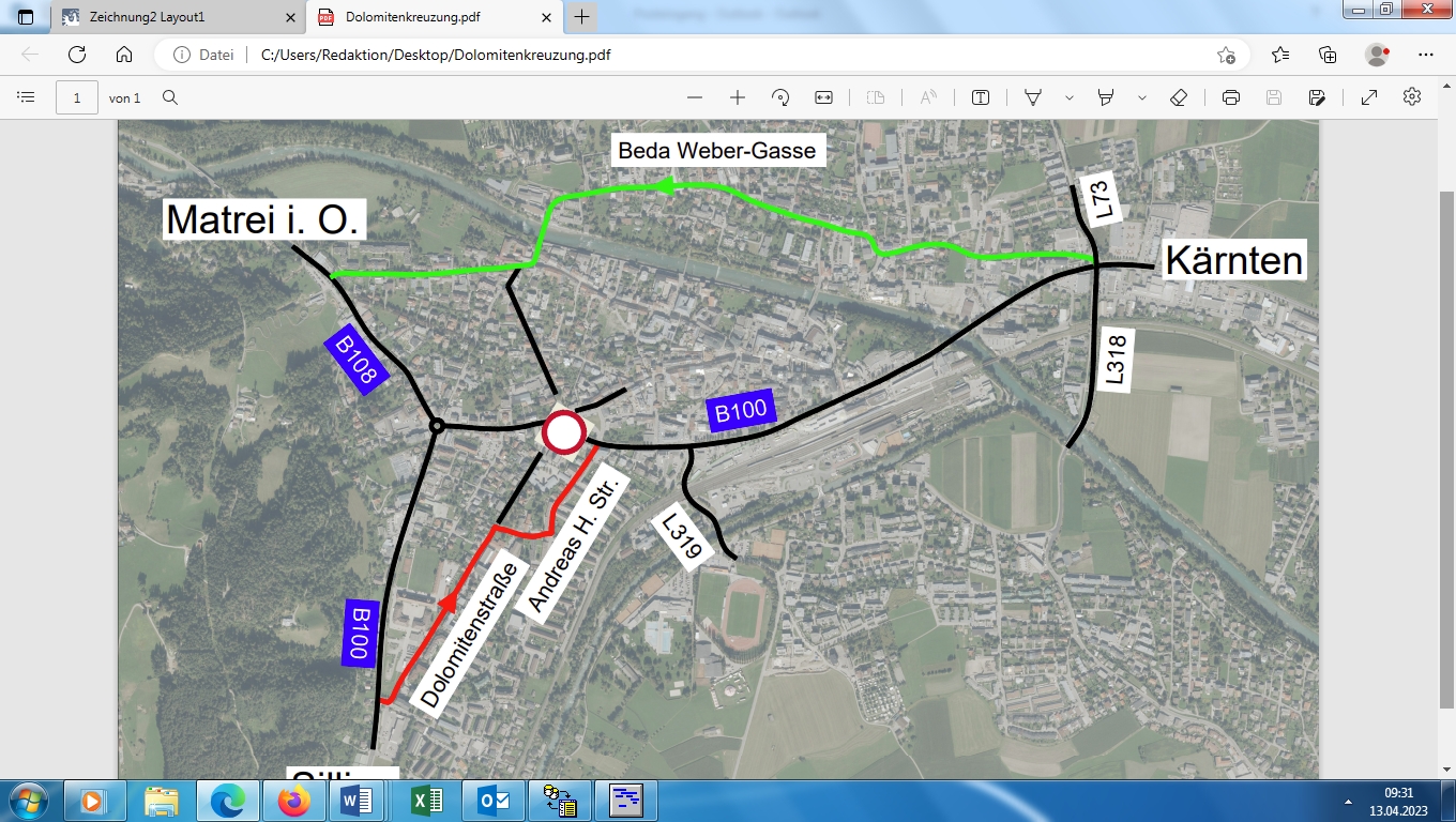 Die Einbahnregelung in der Andreas-Hofer-Stra&szlig;e verl&auml;uft nun (umgedreht) Richtung Norden. Grafik BBA