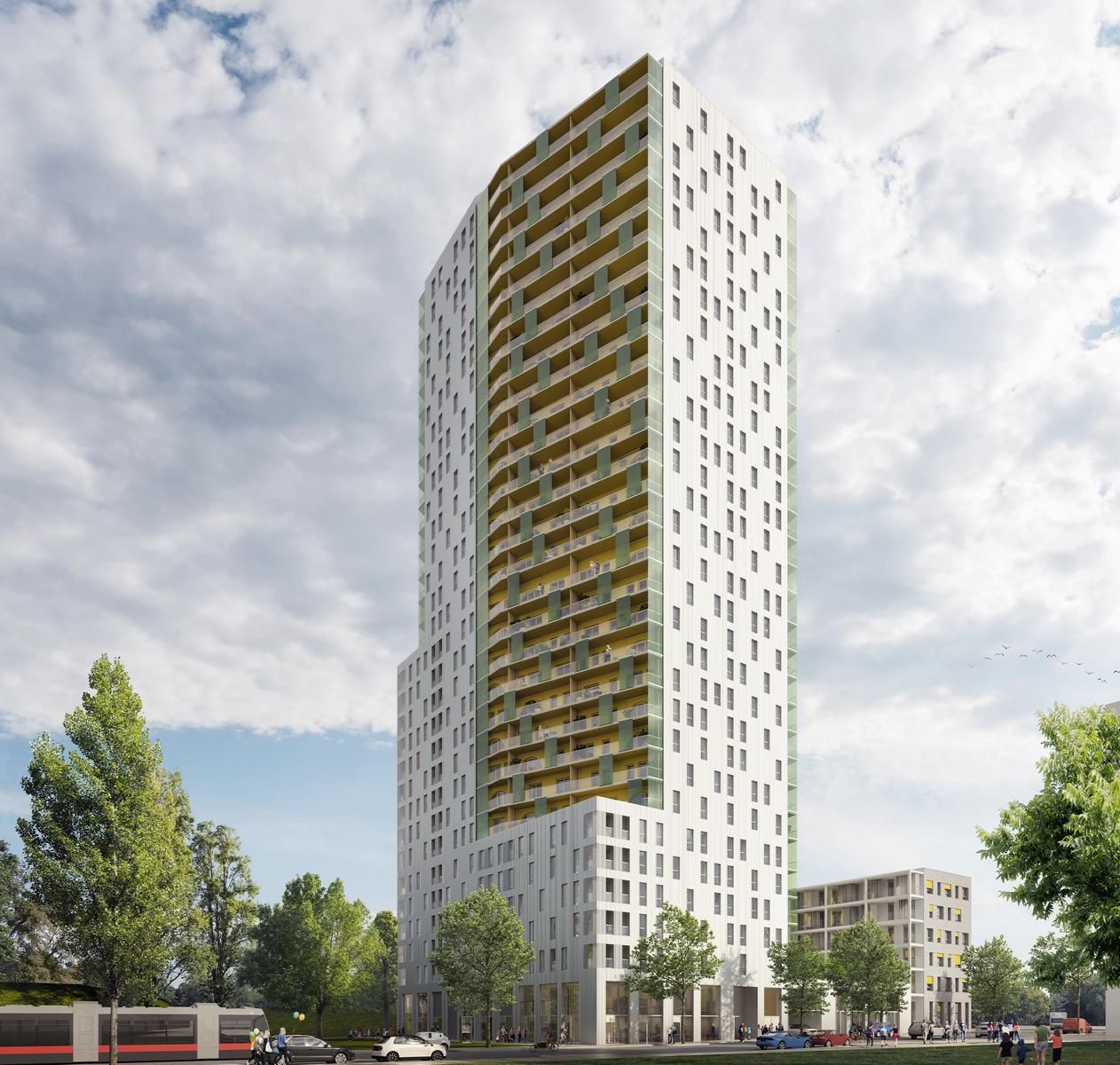In Wien entsteht derzeit eines der h&ouml;chsten Wohnh&auml;user &Ouml;sterreichs, ausgestattet mit 1.249 Senkrecht-Markisen von HELLA: das Objekt &bdquo;Schneewittchen&ldquo; soll in Q1/2025 fertig gestellt werden.