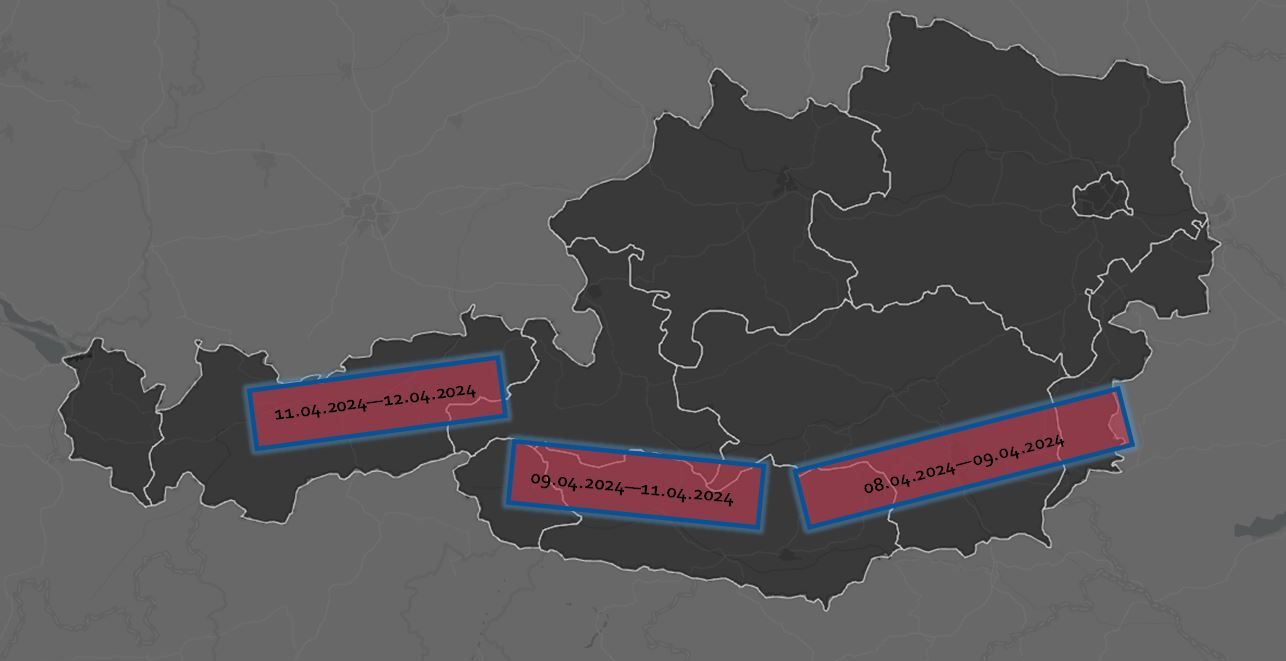 KARTE mit der vermuteten Route der Verd&auml;chtigen. Grafik: Landeskriminial am Tirol