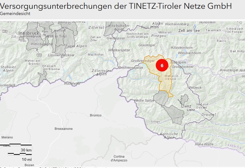 Stromausfall wegen umgest&uuml;rzter B&auml;ume, Tinetz im Einsatz
