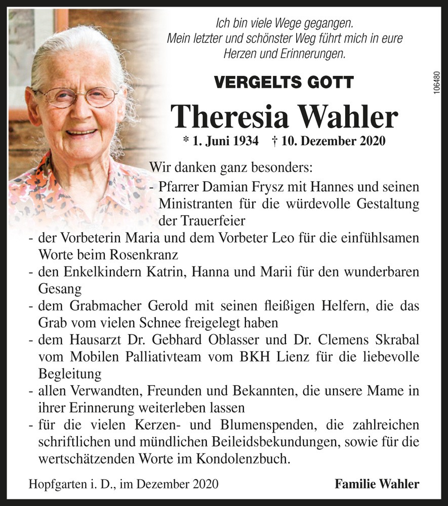 Theresia Wahler, vlg. Oberniggler