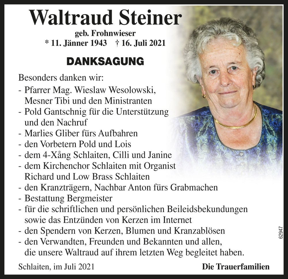 Waltraud Steiner, geb. Frohnwieser