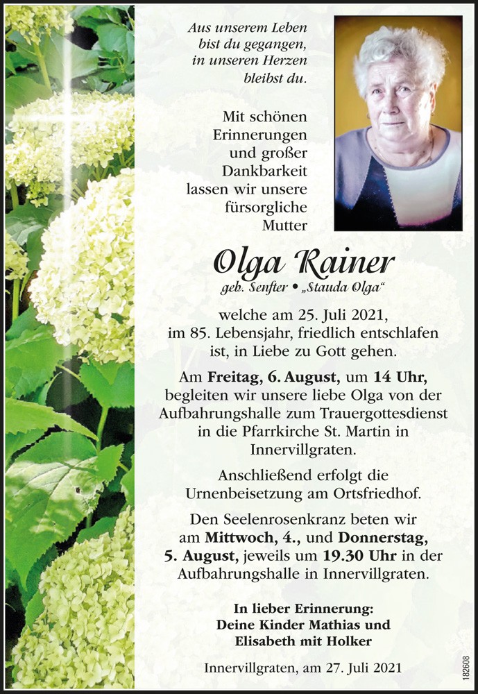 Olga Rainer, geb. Senfter "Stauder Olga" 