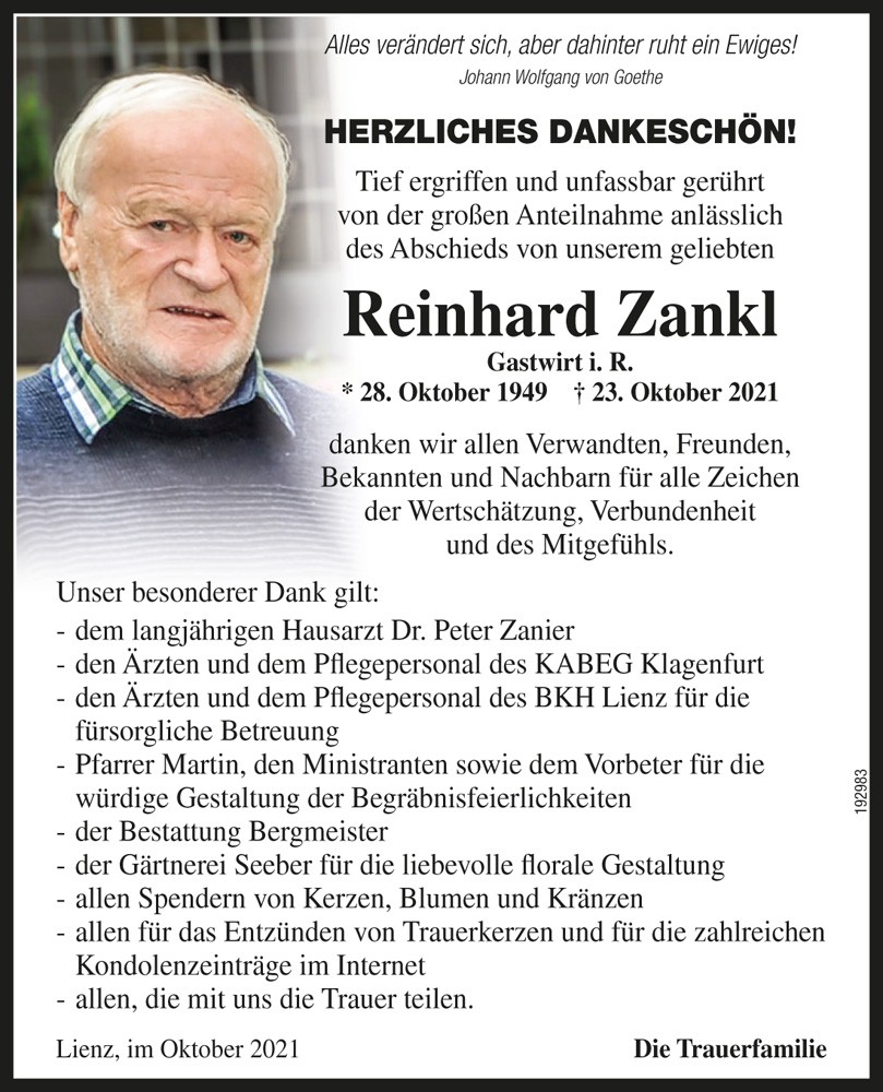Reinhard Zankl, Gastwirt i.R.