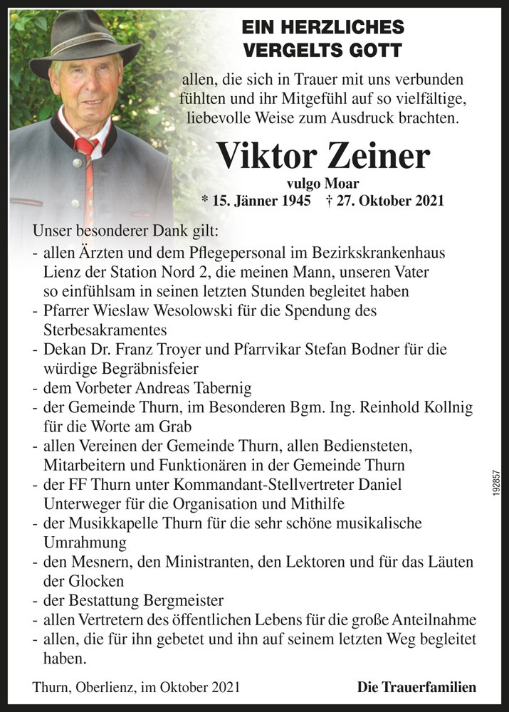Viktor Zeiner, vlg. Moar, Bgm. i.R.