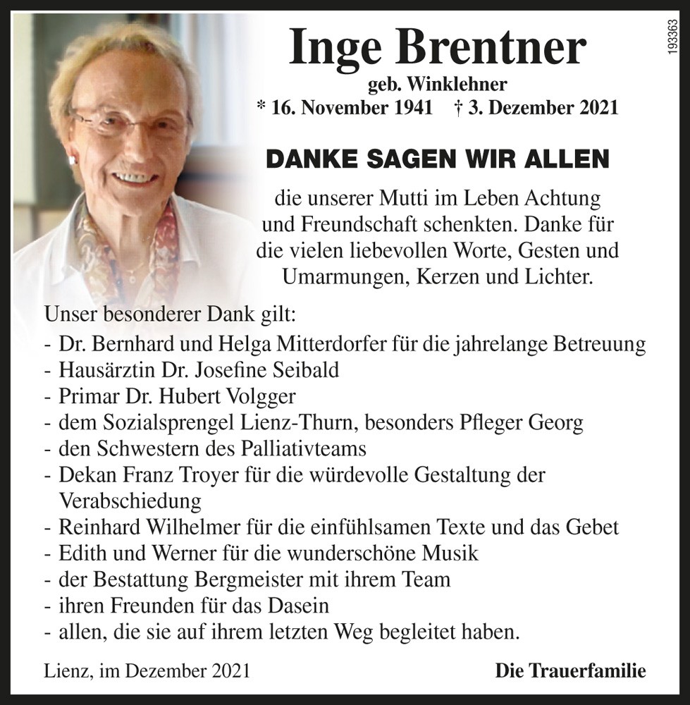 Inge Brentner  geb. Winklehner 