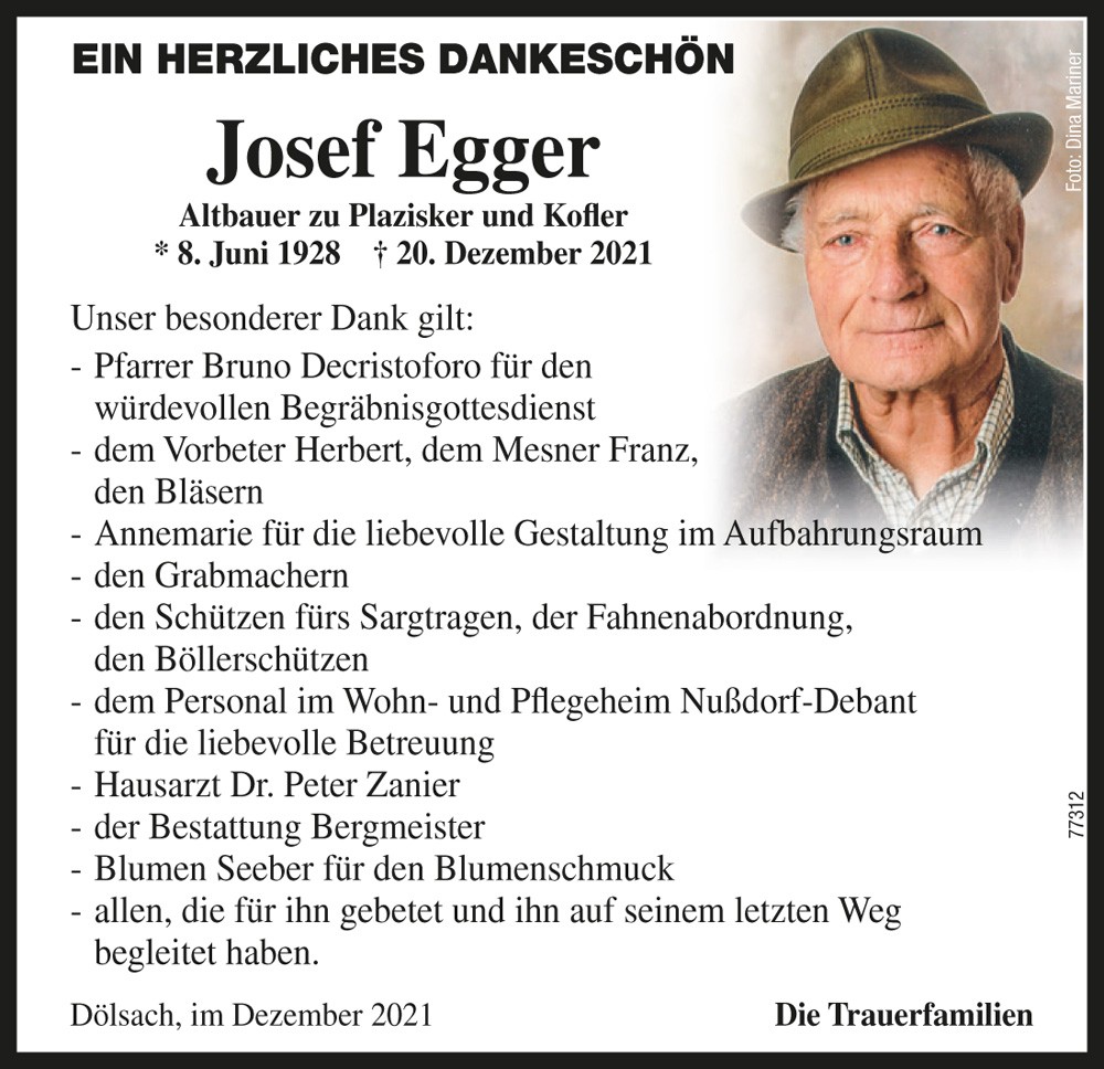 Josef Egger, Altbauer zu Plazisker und Kofler