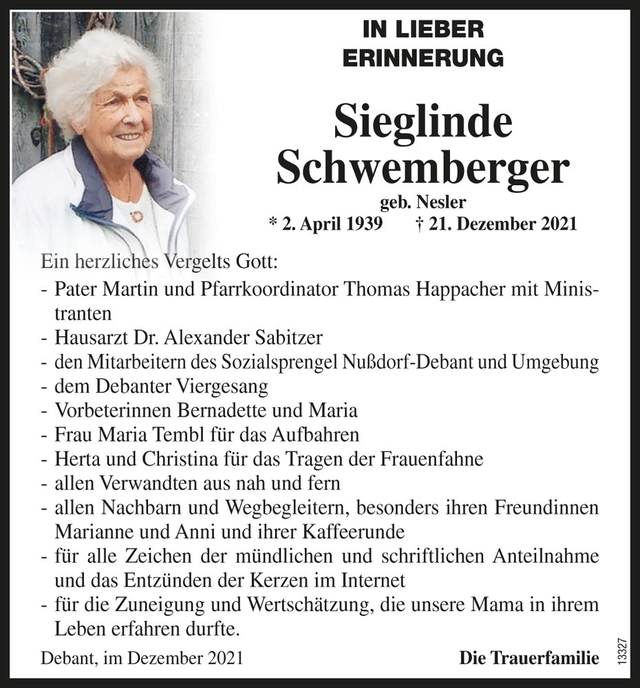 Sieglinde Schwemberger, geb. Nesler