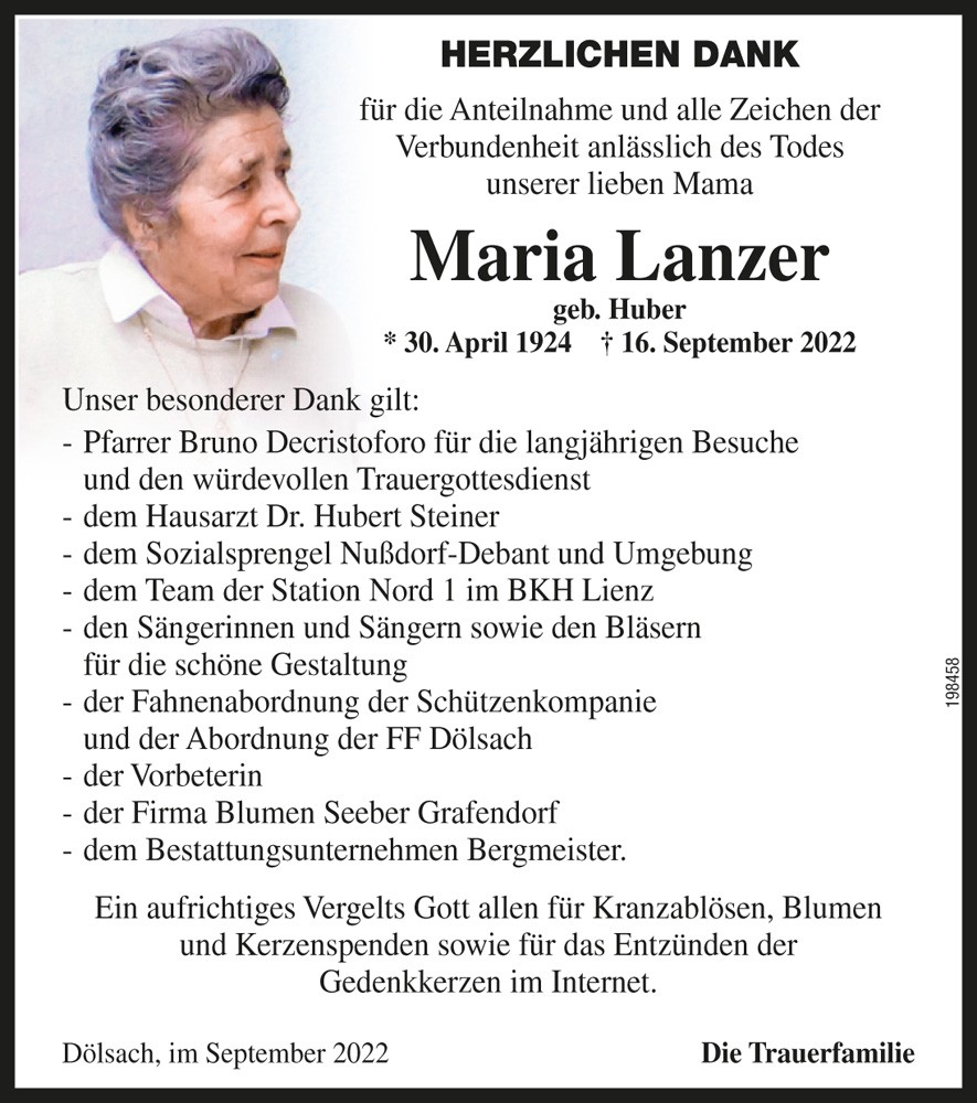 Maria Lanzer, geb. Huber