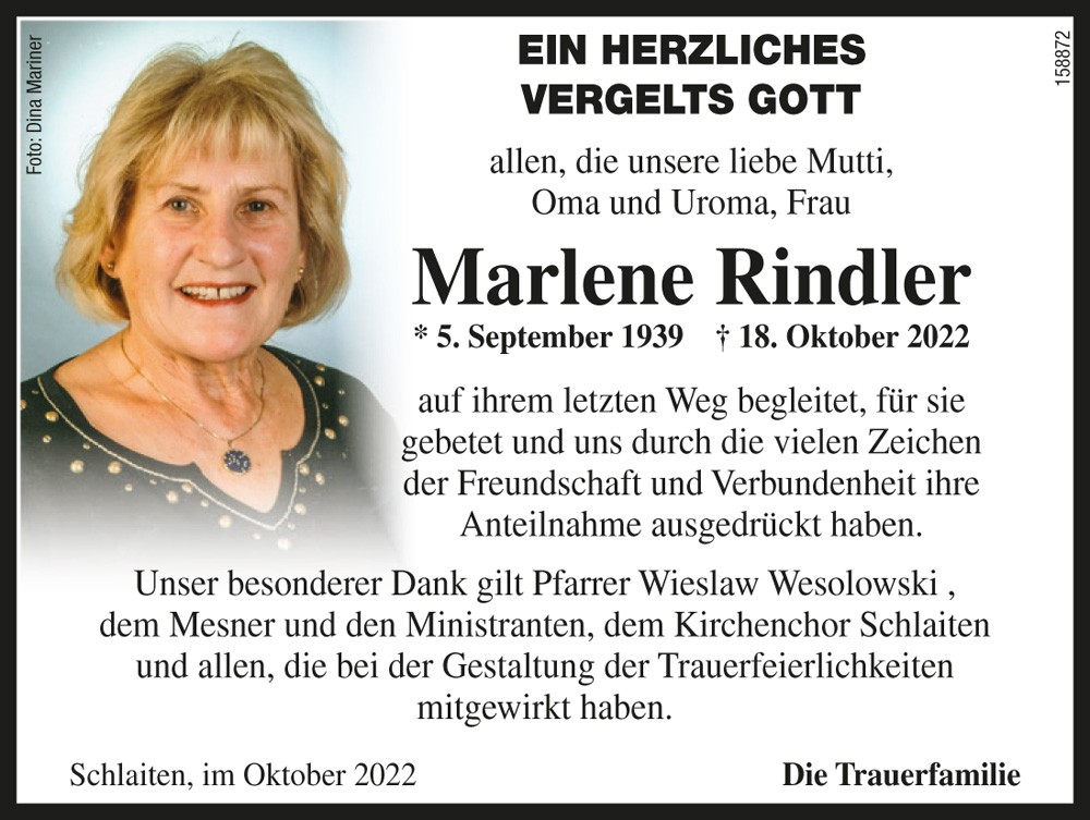 Marlene Rindler, geb. Huber 