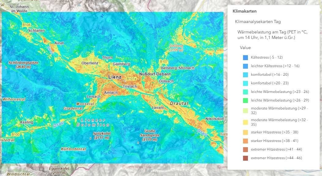 Auszug Klimakarte Land Tirol / tirisMaps
